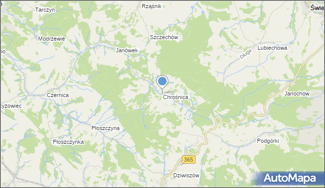 mapa Chrośnica, Chrośnica gmina Jeżów Sudecki na mapie Targeo